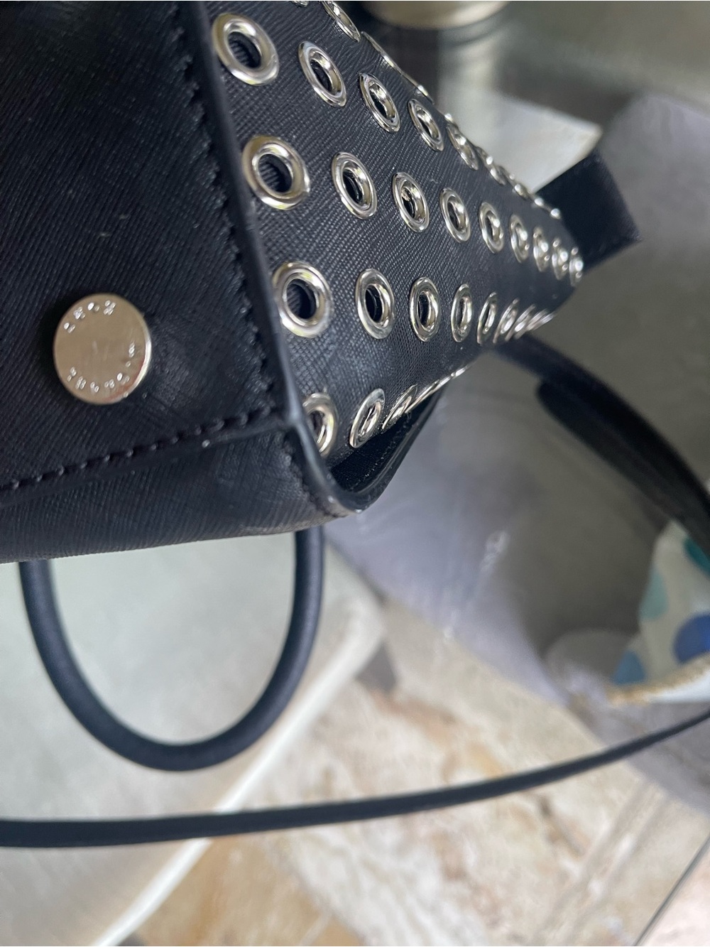 Michael Kors Black Leather Satchel with Silver Eyelet Trim - Picture 3 of 10